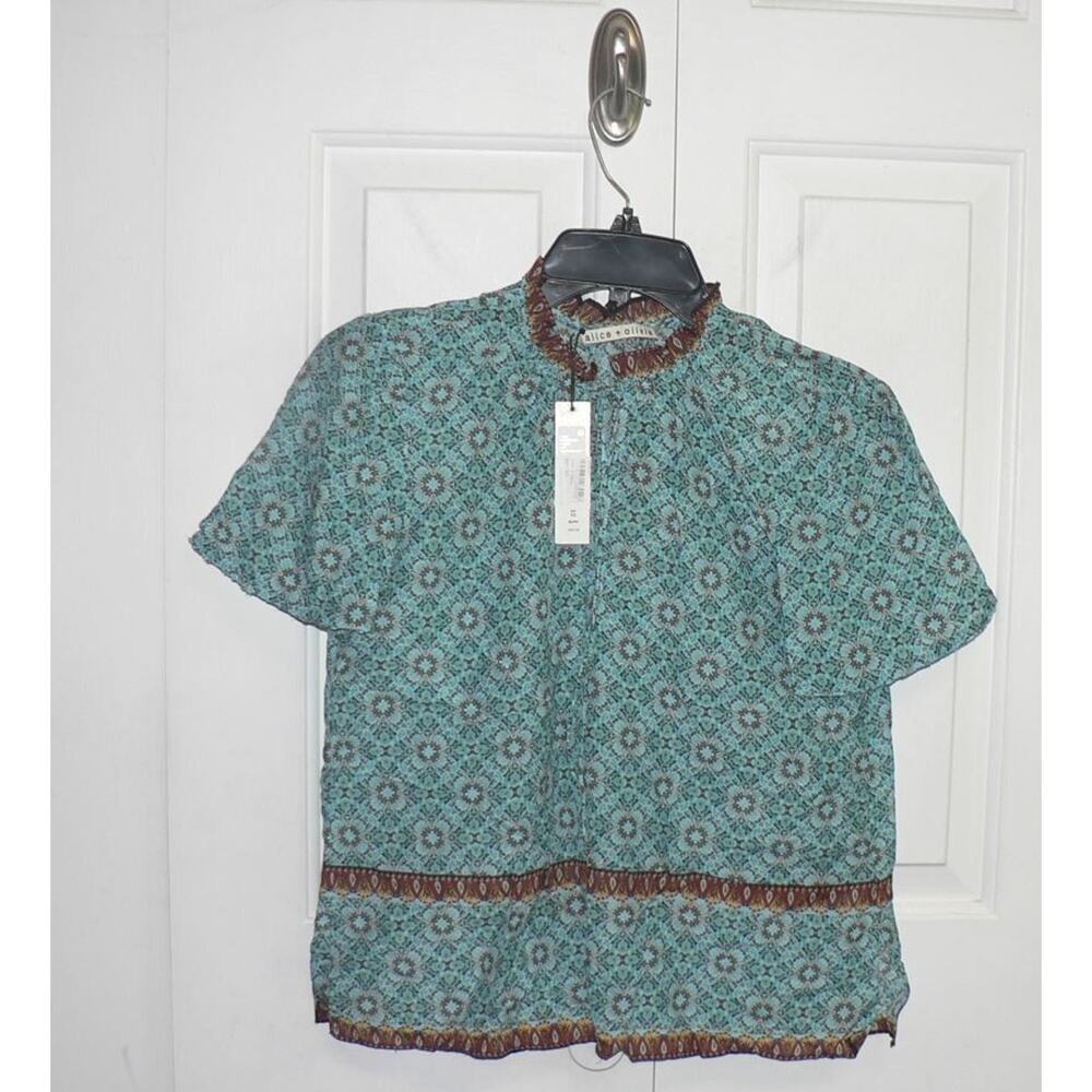 Alice +‎ Olivia Julius Printed Cotton & Silk Blend Voile Top in Charisma XS $285